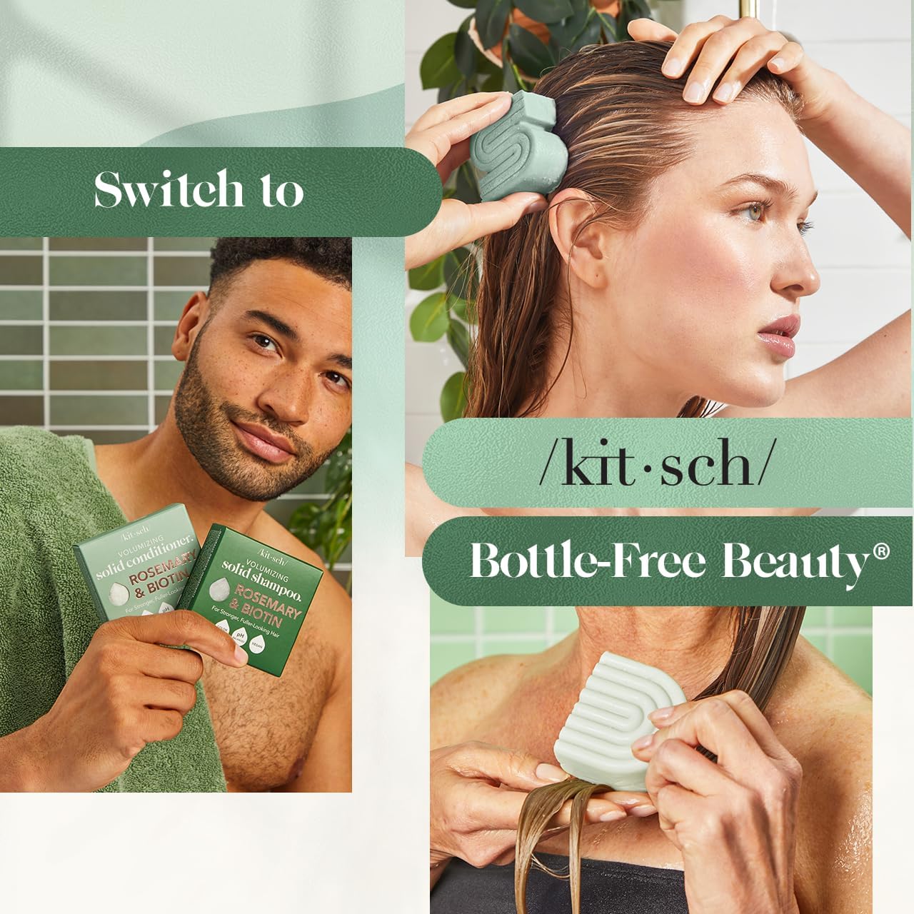 Kitsch Rosemary & Biotin Shampoo and Conditioner Bar Set – Restorative Hair Care Ritual, Spa-Inspired Volume Boost