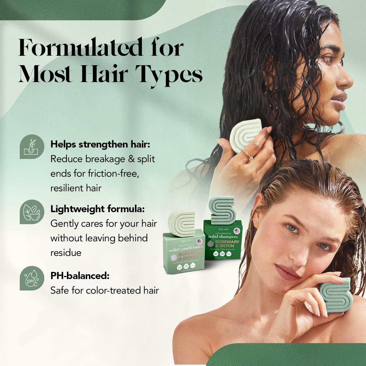 Kitsch Rosemary & Biotin Shampoo and Conditioner Bar Set – Restorative Hair Care Ritual, Spa-Inspired Volume Boost