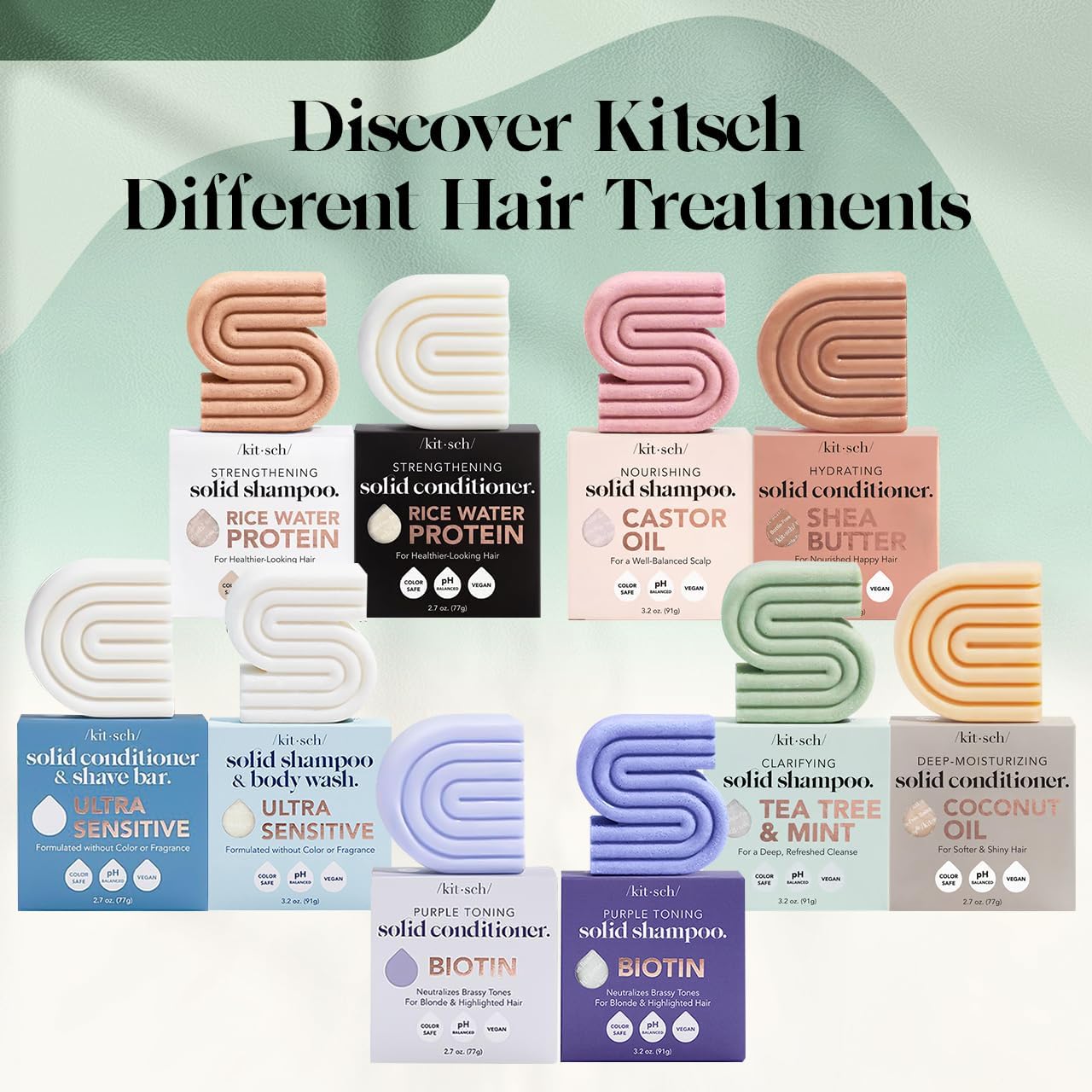 Kitsch Rosemary & Biotin Shampoo and Conditioner Bar Set – Restorative Hair Care Ritual, Spa-Inspired Volume Boost