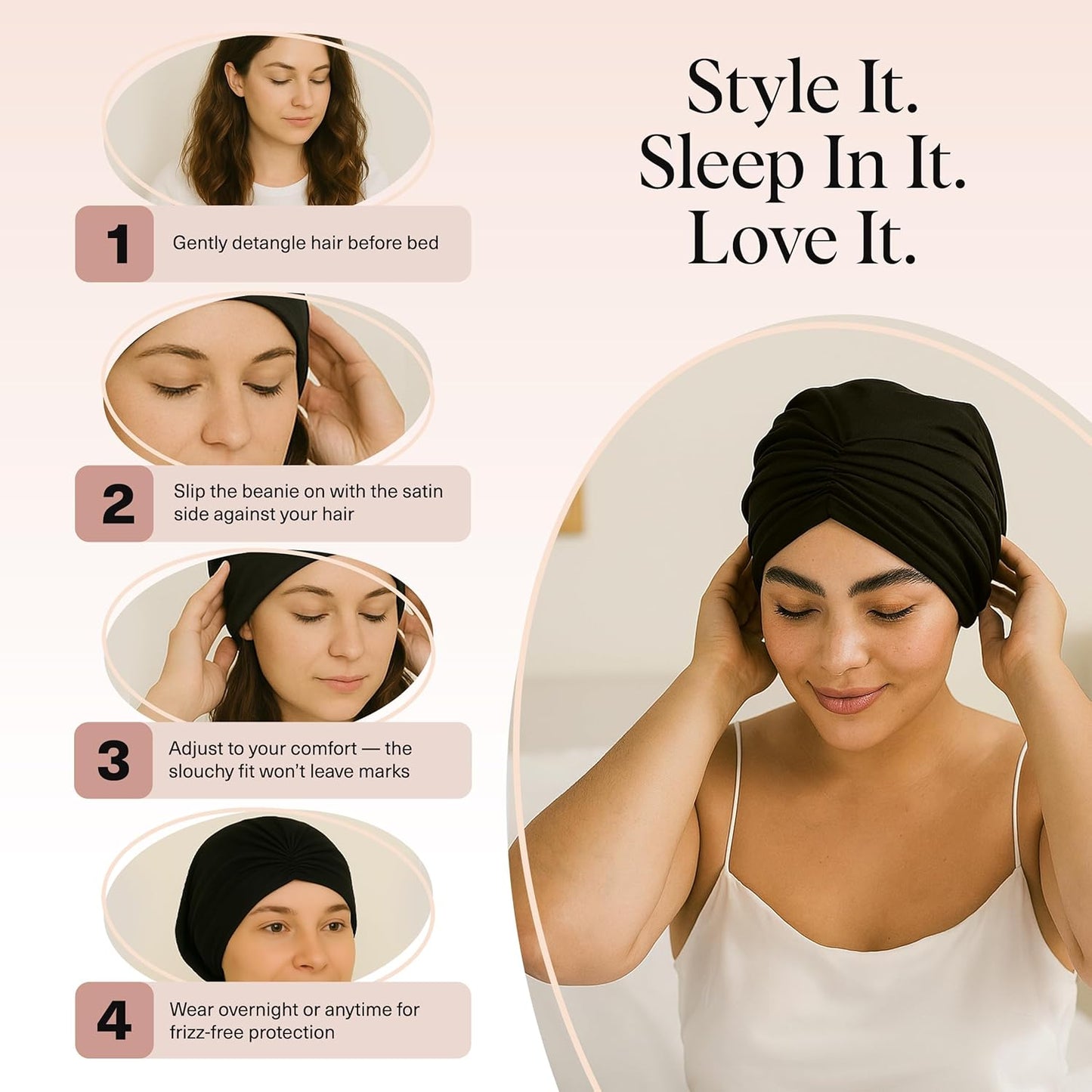 Kitsch Satin Lined Beanie – Premium Haircare Accessory for Women, Elevated Sleep Bonnet for Curly Hair