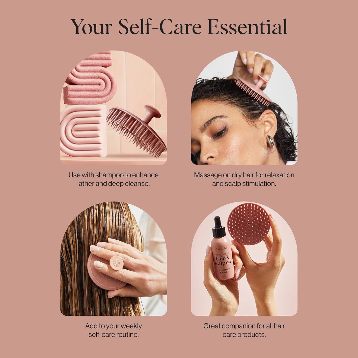 Kitsch Scalp Massager – Neutral Countertop Hair Tool for Clean Aesthetic Bath Spaces, Terracotta