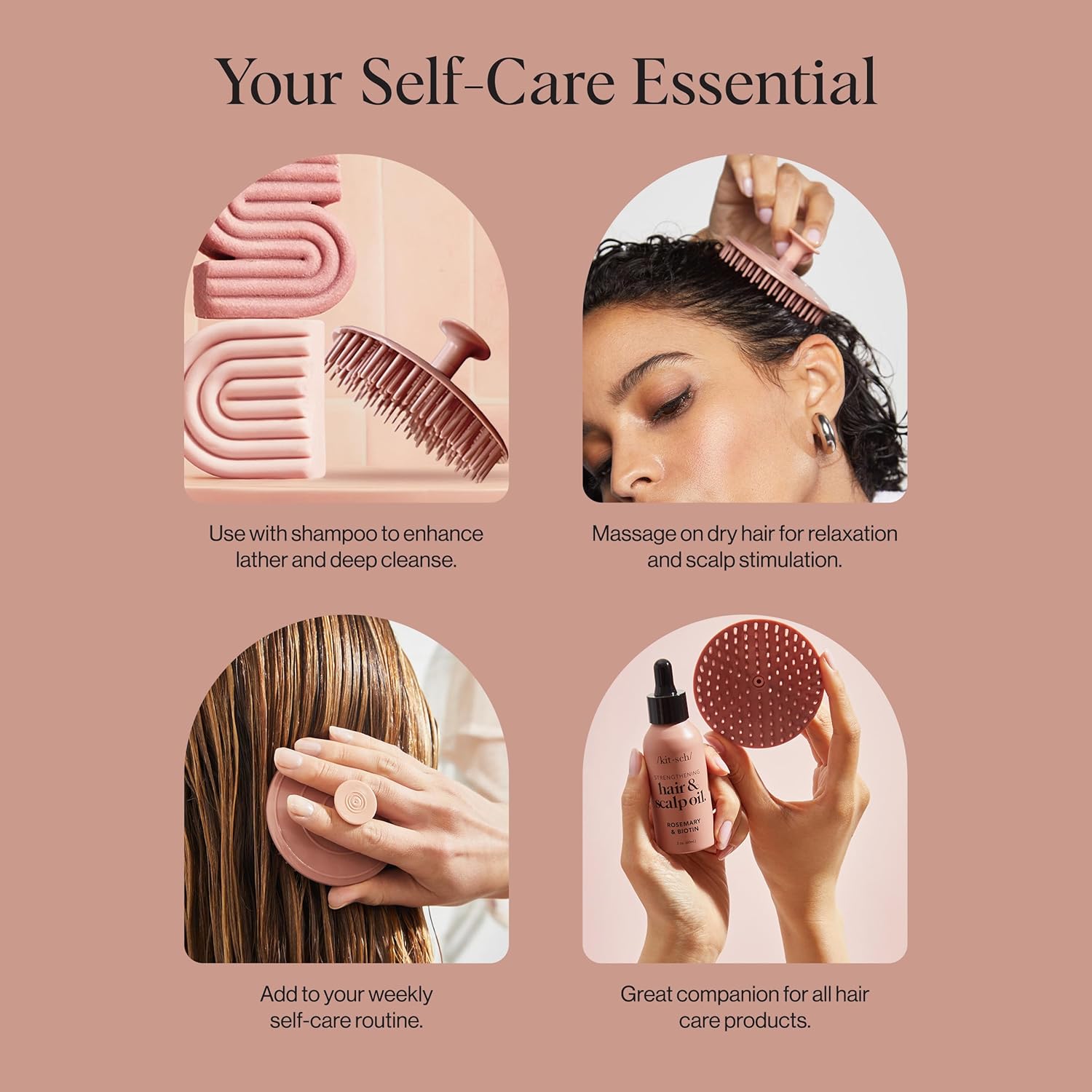 Kitsch Scalp Massager – Neutral Countertop Hair Tool for Clean Aesthetic Bath Spaces, Terracotta
