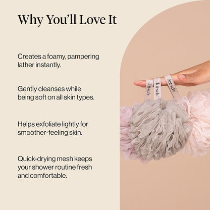 Kitsch Shower Loofah – Understated 3 Piece Bath Set in Soft Neutral Tones