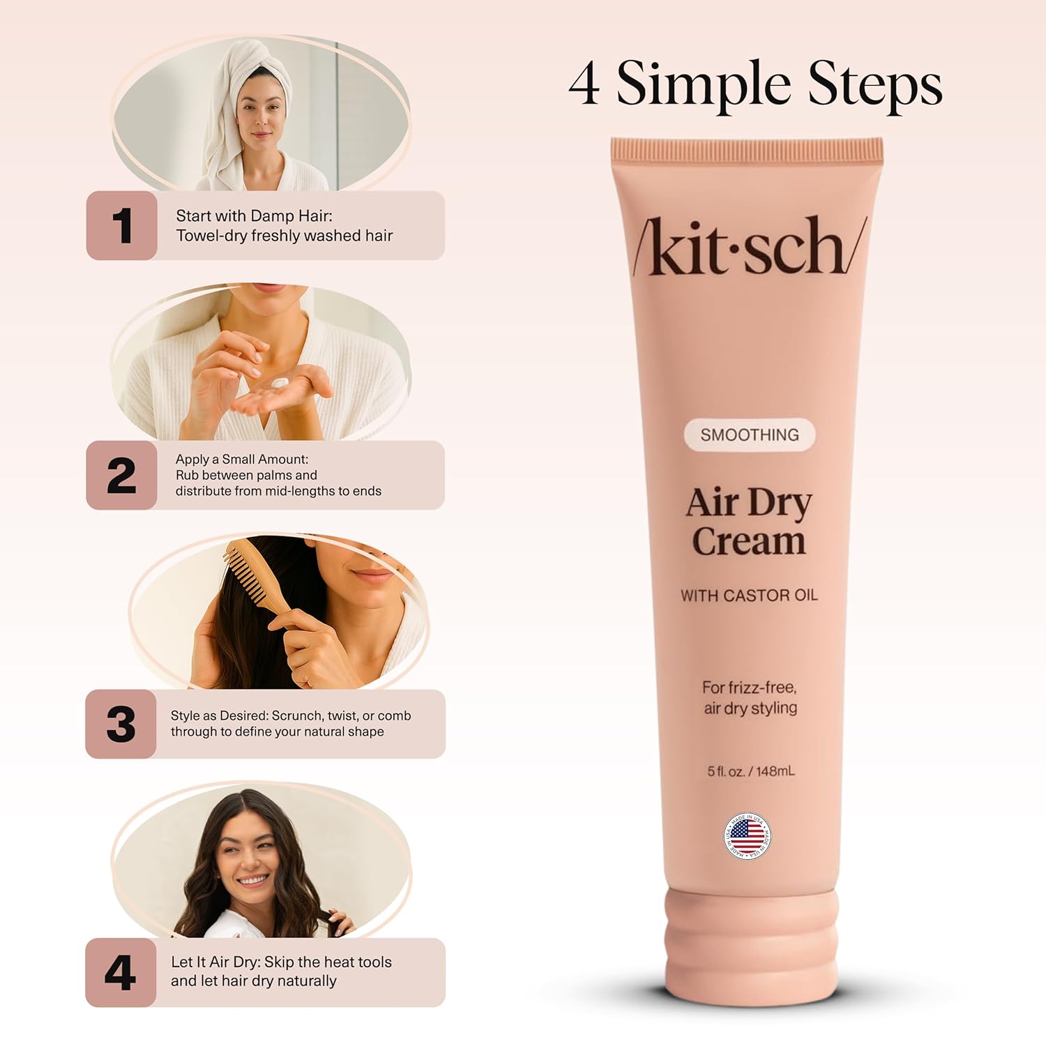 Kitsch Smoothing Air Dry Cream – Streamlined Vanity Staple, One-Step Frizz Control Cream