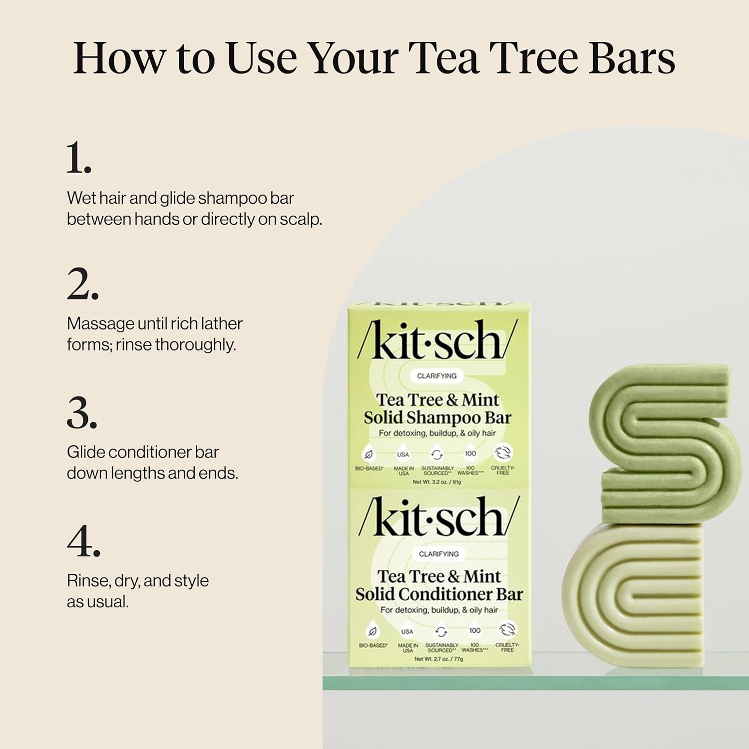 Kitsch Tea Tree Shampoo and Conditioner Bar – Spa-Like Clarifying Wash for a Calming Nightly Wind-Down