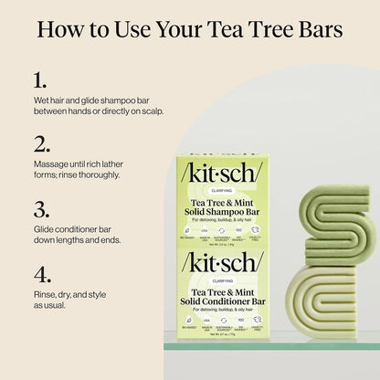 Kitsch Tea Tree Shampoo and Conditioner Bar – Spa-Like Clarifying Wash for a Calming Nightly Wind-Down