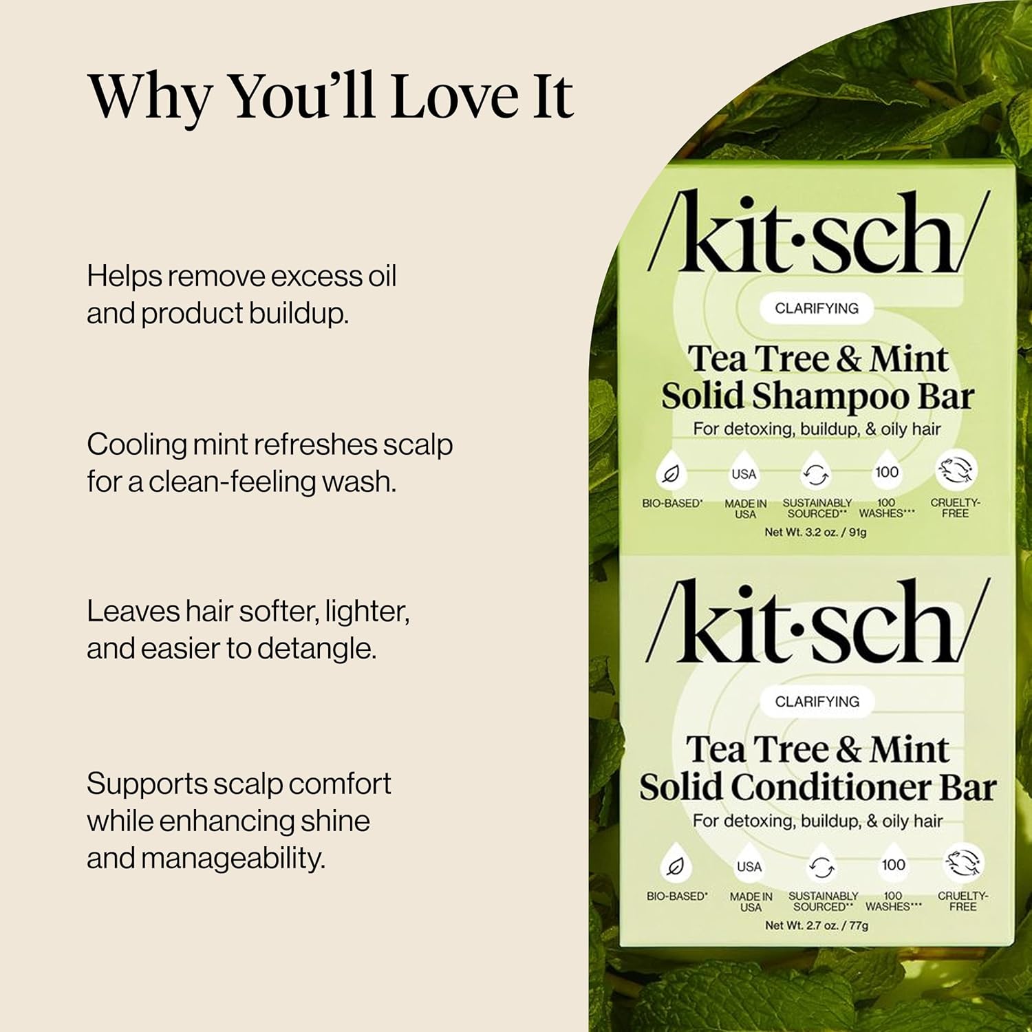 Kitsch Tea Tree Shampoo and Conditioner Bar – Spa-Like Clarifying Wash for a Calming Nightly Wind-Down
