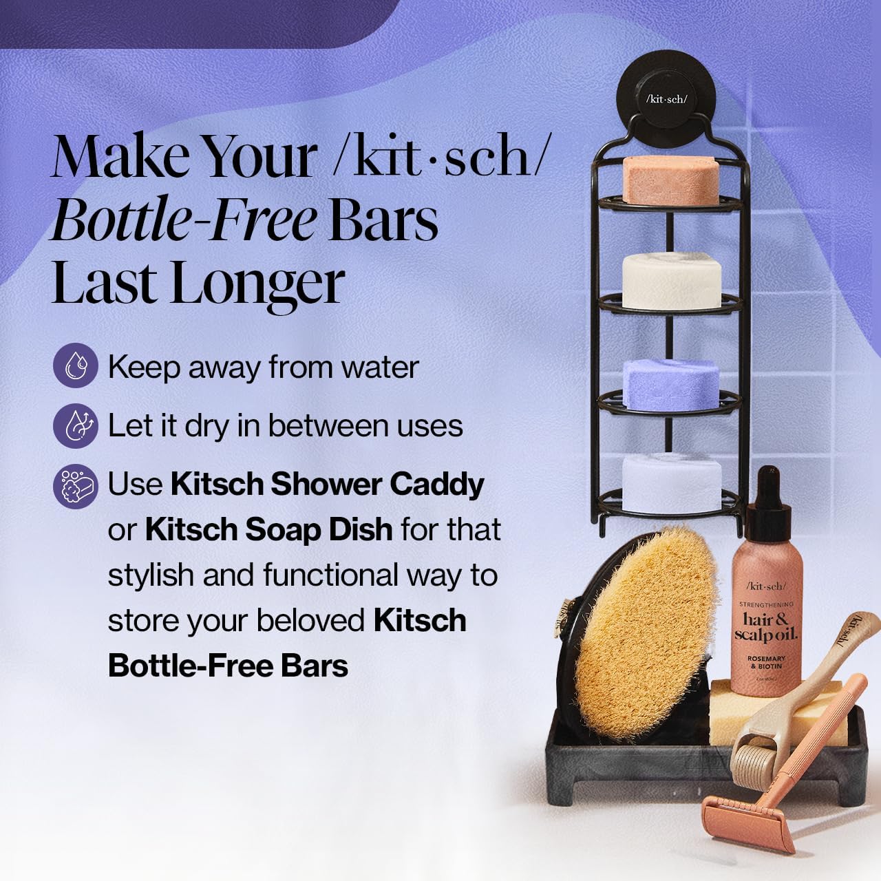 Kitsch Toning Purple Shampoo & Conditioner Bar Set - Minimalist Vanity Upgrade for Blonde Hair, Two Bars Replace Bottles