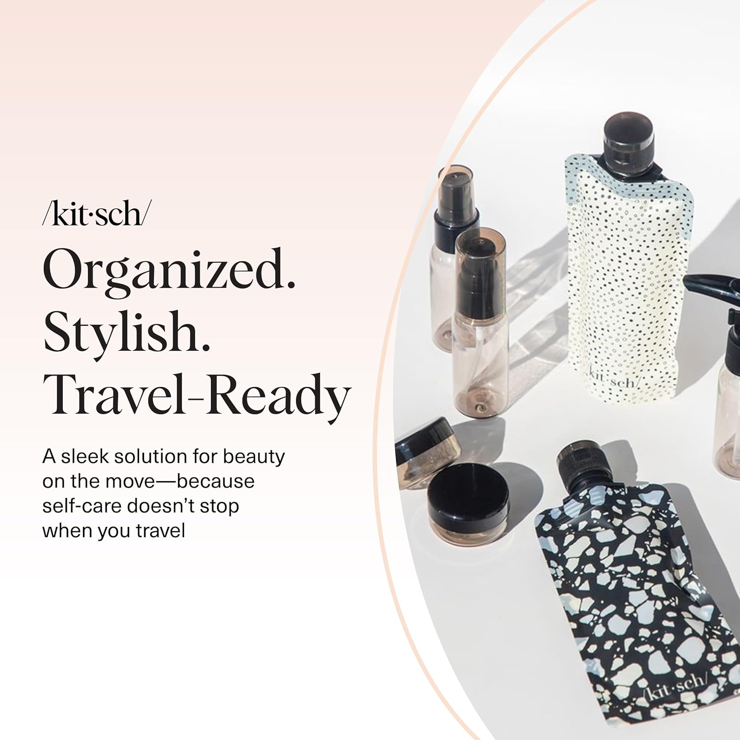 Kitsch Travel Containers for Toiletries – Minimalist 11-Piece Set in Neutral Black and Ivory for Capsule Packing
