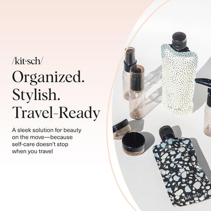 Kitsch Travel Containers for Toiletries – Minimalist 11-Piece Set in Neutral Black and Ivory for Capsule Packing