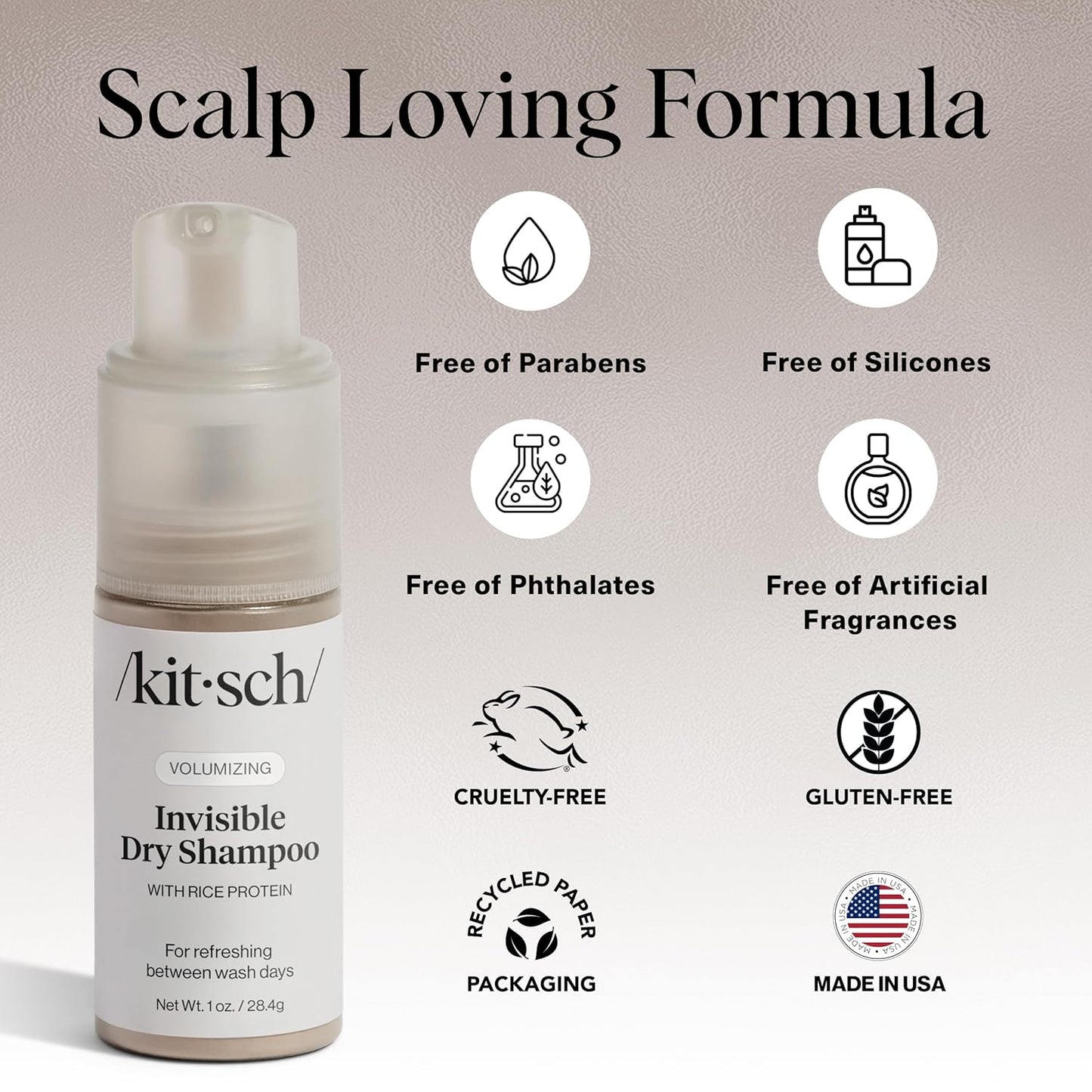 Kitsch Volumizing Dry Shampoo Powder – Clutter-Free Vanity Essential, Effortless Oil Absorption in a Sleek 1oz Pump