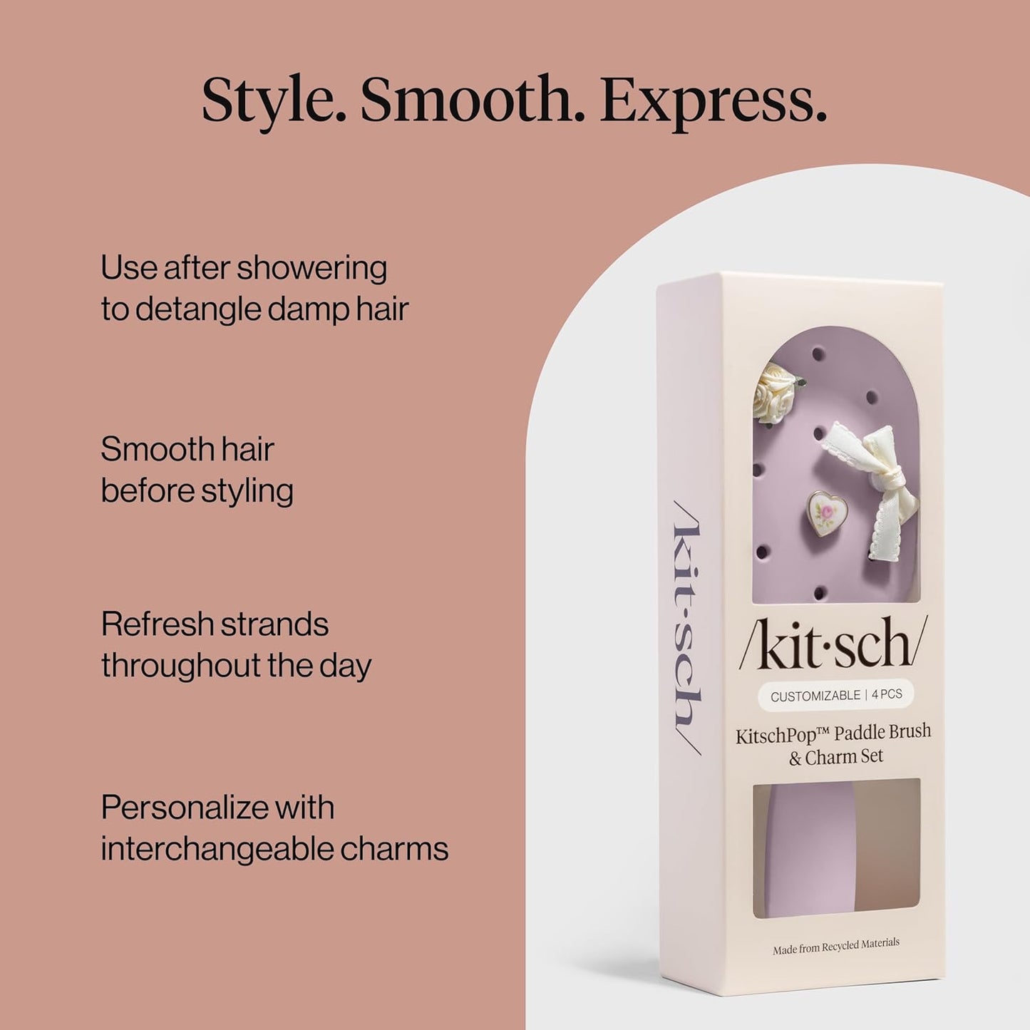 KitschPop™ Paddle Hairbrush in Soft Violet – Vanity-Top Decor That Doubles as a Daily Detangler