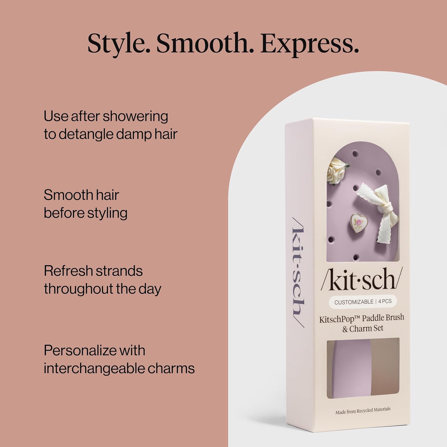 KitschPop™ Paddle Hairbrush in Soft Violet – Vanity-Top Decor That Doubles as a Daily Detangler