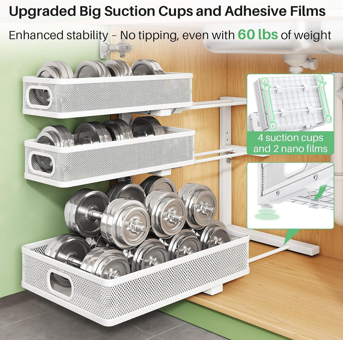 Kitstorack Pull-Out Shelf Organizer — Maximize Cabinet Reach and Eliminate Daily Bending to Reclaim Your Morning Routine