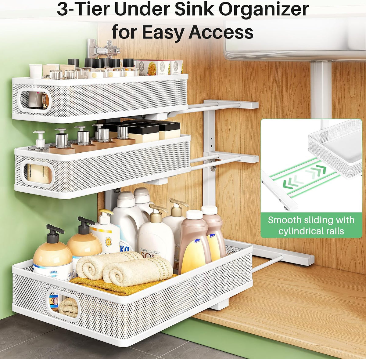 Kitstorack Pull-Out Shelf Organizer — Maximize Cabinet Reach and Eliminate Daily Bending to Reclaim Your Morning Routine