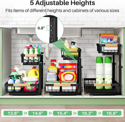 Kitstorack Under Sink Organizer for Family Kitchens, Tip-Resistant Pull-Out Storage for Heavy Cleaning Bottles