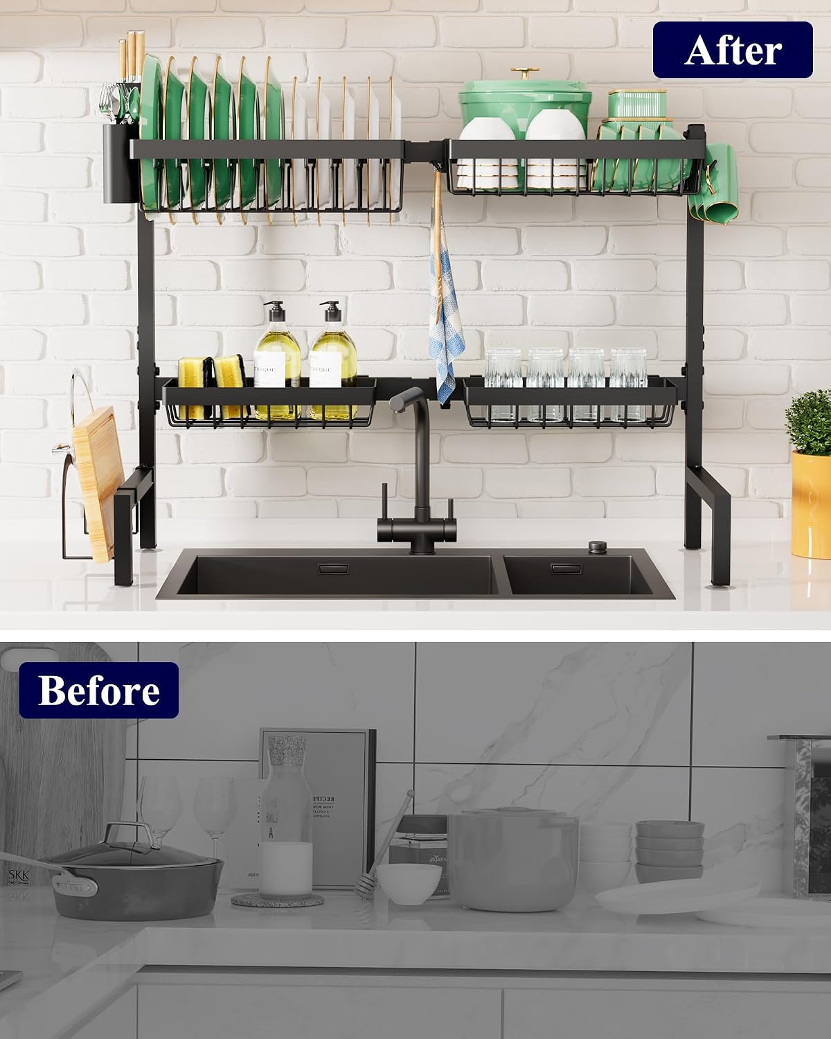 Kitsure Over The Sink Dish Drying Rack, No Assembly Required | Ready-to-Use Storage for High-Traffic Family Kitchens