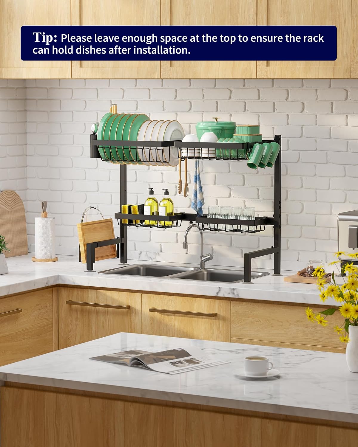 Kitsure Over The Sink Dish Drying Rack, No Assembly Required | Ready-to-Use Storage for High-Traffic Family Kitchens
