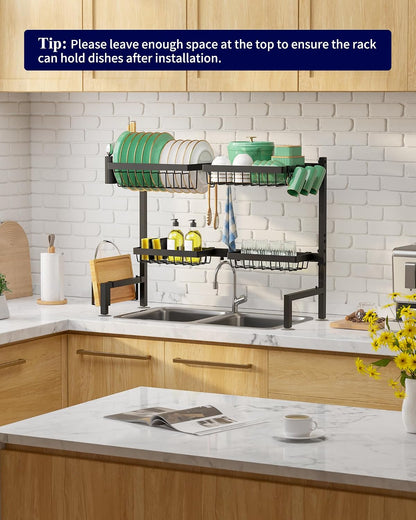 Kitsure Over The Sink Dish Drying Rack, No Assembly Required | Ready-to-Use Storage for High-Traffic Family Kitchens