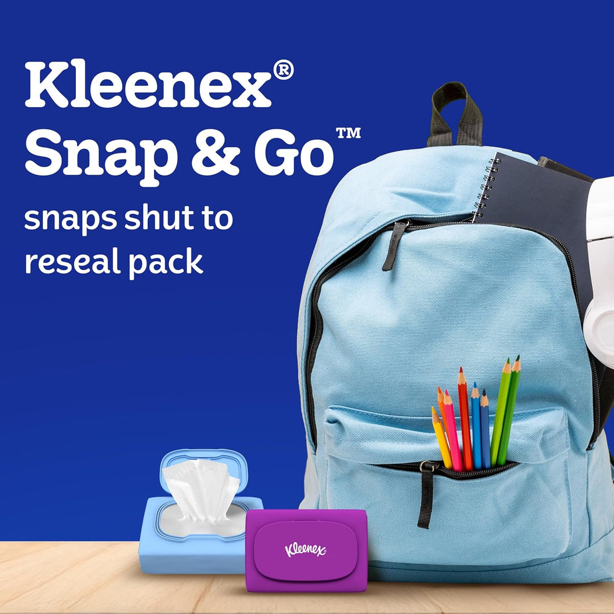 Kleenex Snap & Go Ultra Soft Facial Tissues – One-Hand Open and Close Pack for Car Rides and Rideshare Trips, 4 Pack