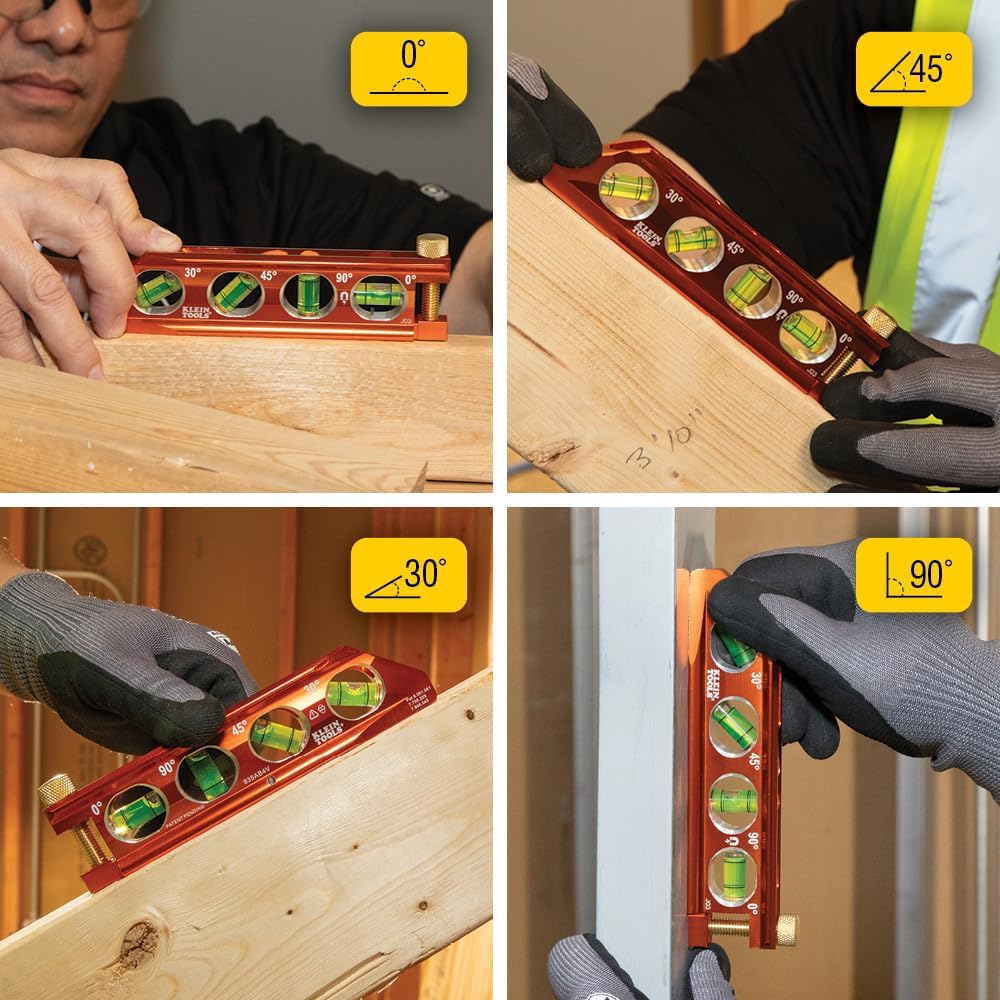 Klein Tools 935AB4V Torpedo Level – Recessed Vials and V-Groove Grip for Stable Pipe Leveling on Ladders
