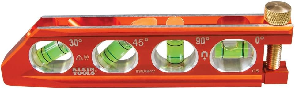 Klein Tools 935AB4V Torpedo Level – Recessed Vials and V-Groove Grip for Stable Pipe Leveling on Ladders