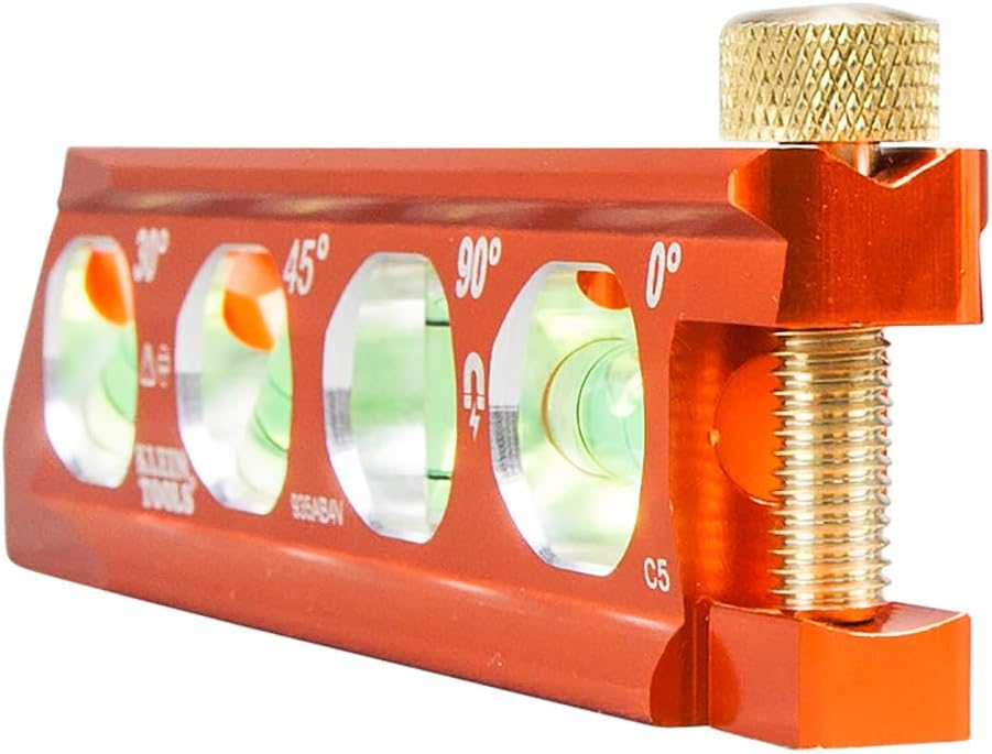 Klein Tools 935AB4V Torpedo Level – Recessed Vials and V-Groove Grip for Stable Pipe Leveling on Ladders