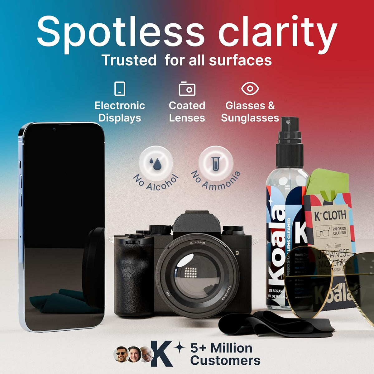 Koala Alcohol-Free Lens Cleaner Bottle – Remote Work Kit for Clear Glasses and Monitors All Day
