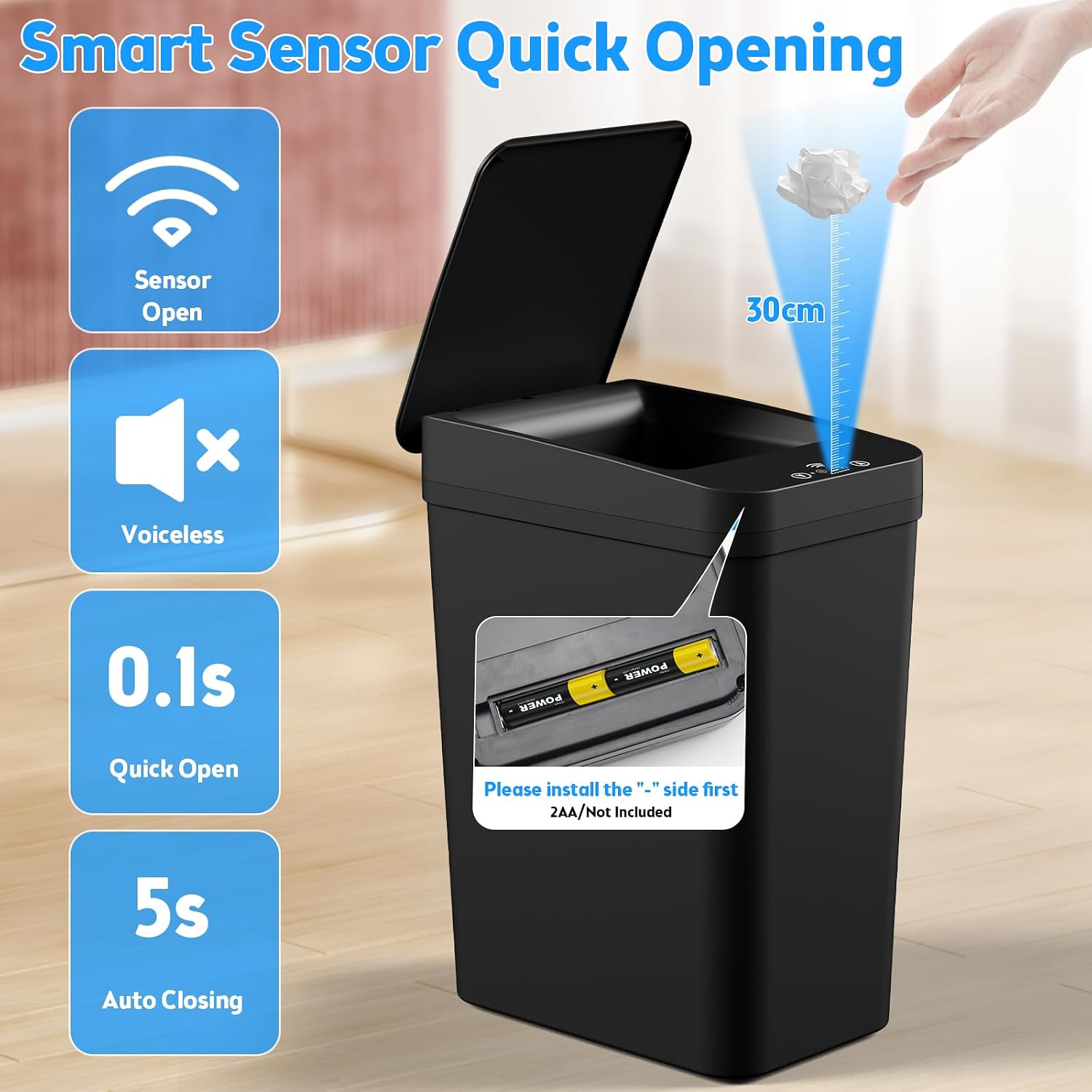 KOEYLE 2-Pack Motion Sensor Waste Bin – Discreet Office Bin for Focused Work Sessions