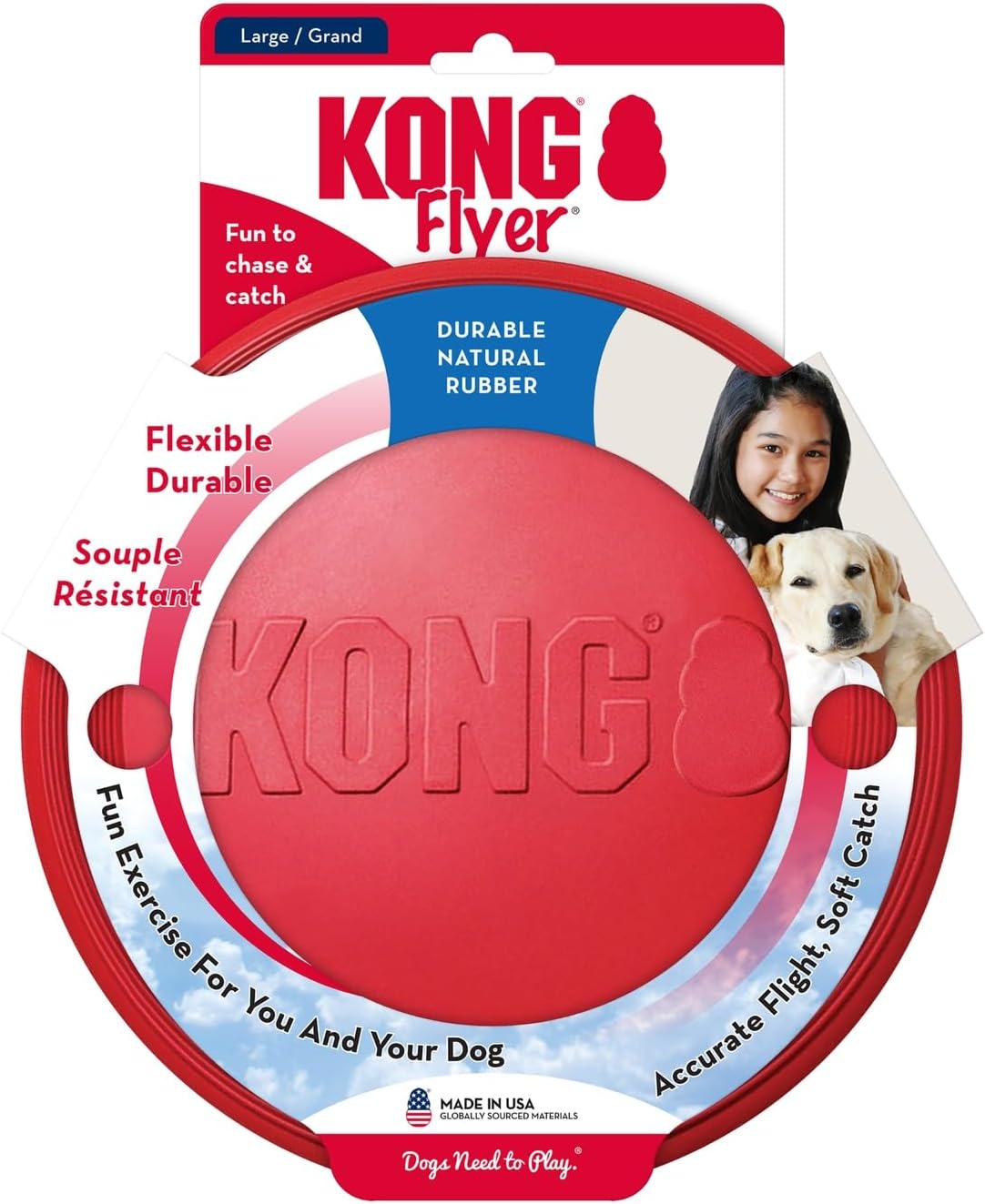 KONG Flyer Natural Rubber Dog Fetch Disc for Backyard and Beach Play, Outdoor Flying Toy for Active Medium and Large Dogs