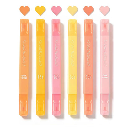 konket 6Pcs Aesthetic Cute Highlighters with Soft Chisel Tip, Double Ended Highlighter, Quick Dry Assorted Colors Highlighters Markers for School Supplies and Office Journaling