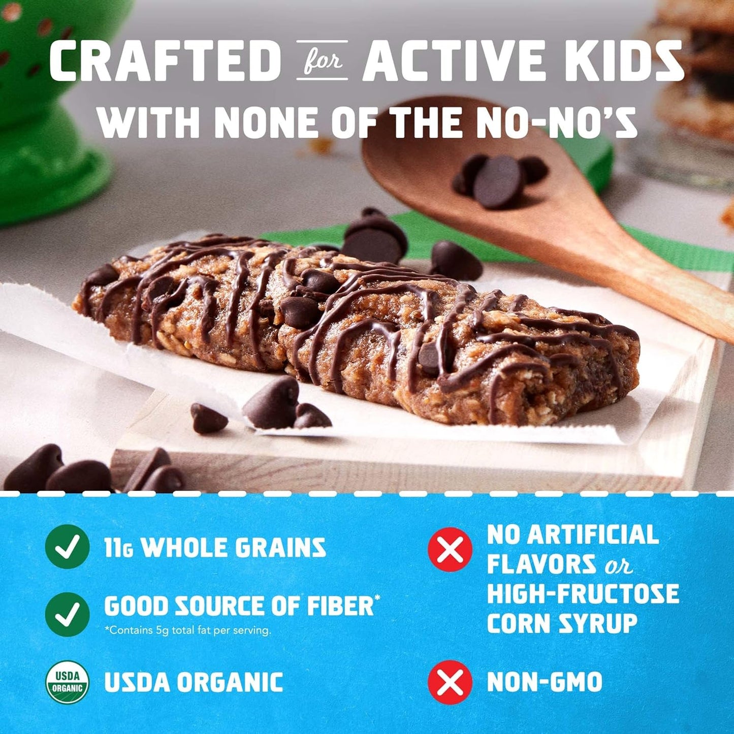 kosher certified; chocolate chip flavor with cookie-like chewy texture