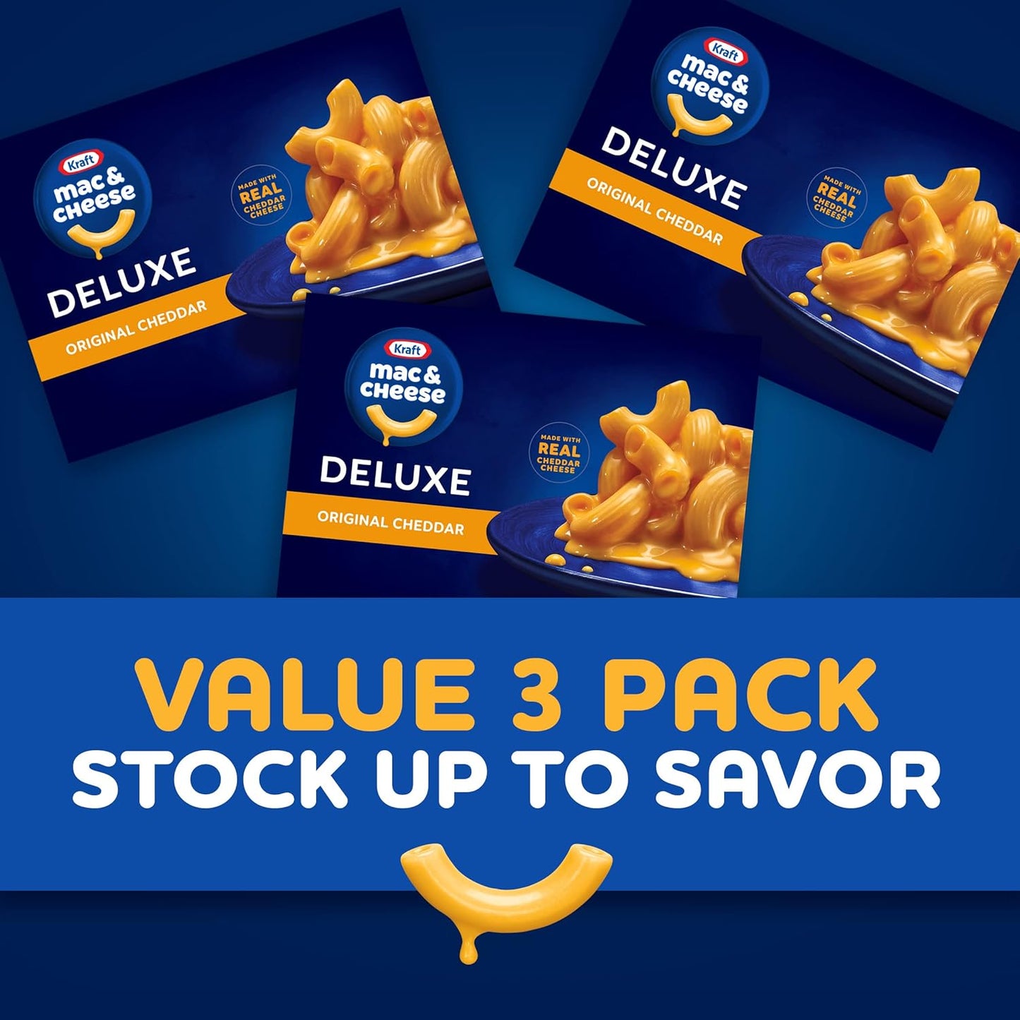 Kraft Deluxe Original Mac & Cheese – Family Weeknight Dinner for Picky Kids, 3-Box Pantry Pack