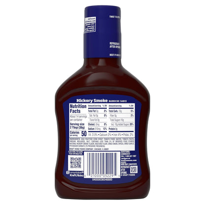 Kraft Hickory Smoke Slow-Simmered Barbecue Sauce, 17.5 oz Bottle – Backyard Grill Glaze for Ribs, Burgers, and Tailgate Cookouts
