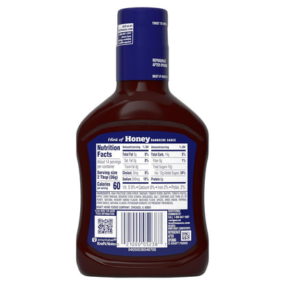 Kraft Hint of Honey Slow-Simmered Barbecue BBQ Sauce 18 oz – Backyard Grill Glaze for Ribs, Chicken and Brisket