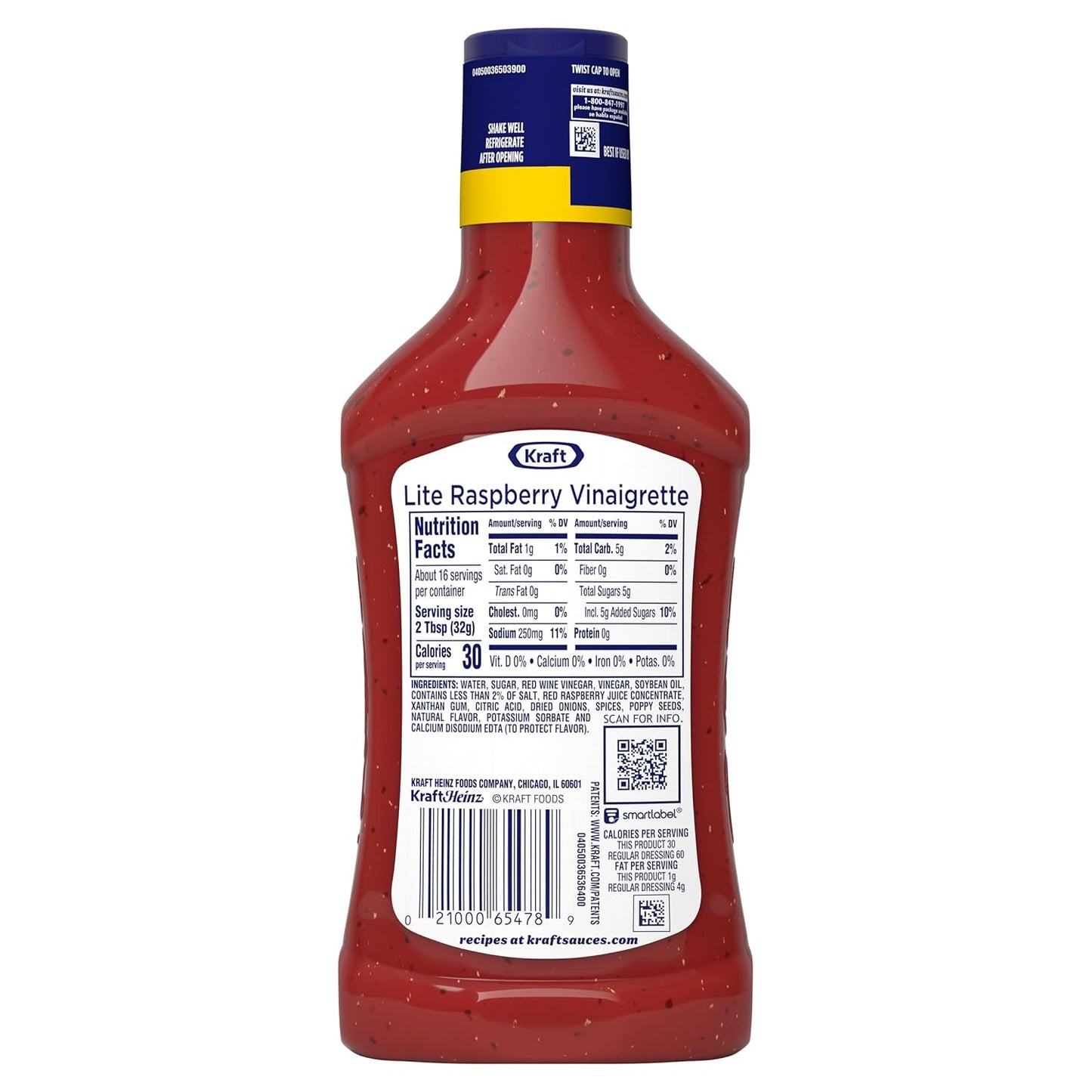 Kraft Lite Raspberry Vinaigrette – Calorie-Conscious Salad Dressing for Macro Tracking and Meal Prep, 16 fl oz