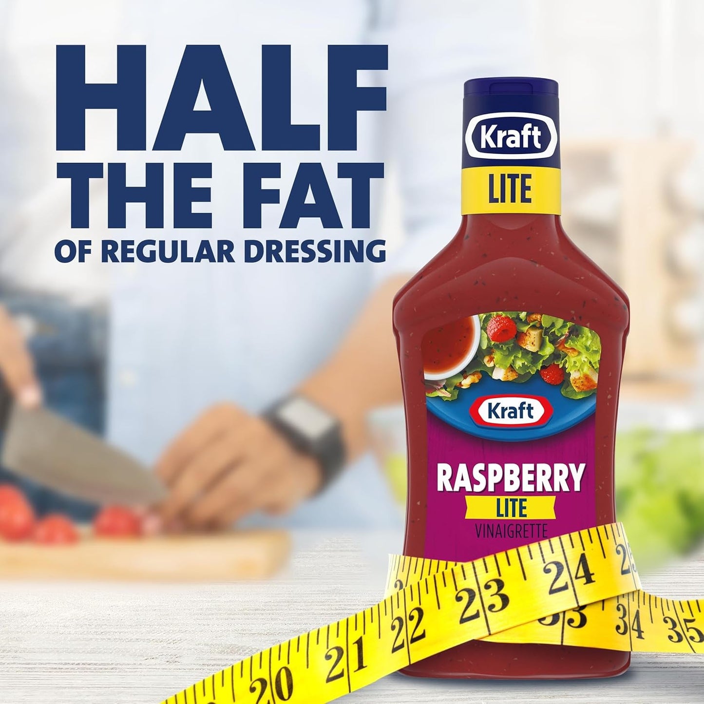 Kraft Lite Raspberry Vinaigrette – Calorie-Conscious Salad Dressing for Macro Tracking and Meal Prep, 16 fl oz