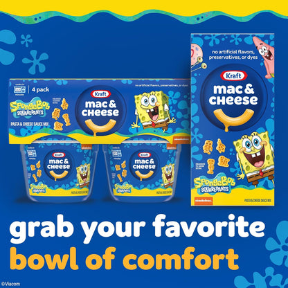 Kraft Mac & Cheese Cups SpongeBob Microwavable Single-Serve Pasta for Kids School Lunchbox 4 ct