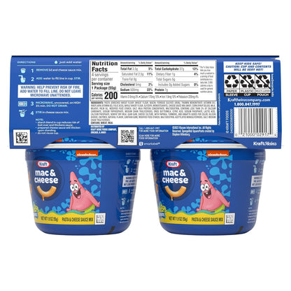 Kraft Mac & Cheese Cups SpongeBob Microwavable Single-Serve Pasta for Kids School Lunchbox 4 ct