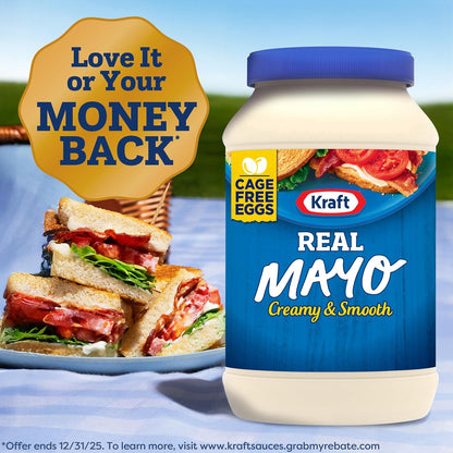 Kraft Real Mayo Creamy & Smooth Mayonnaise for Keto Wellness Routines and Mindful Low-Carb Meal Prep, 30 fl oz Jar