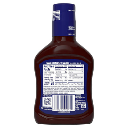 Kraft Sweet Brown Sugar Slow-Simmered Barbecue Sauce, 18 oz Squeeze Bottle for Grilling and Tailgating