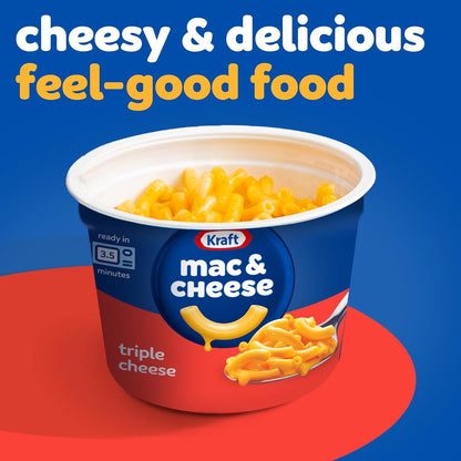 Kraft Triple Cheese Mac & Cheese Microwave Cups – Quick School Lunch Solution for Picky Kids, No Artificial Dyes