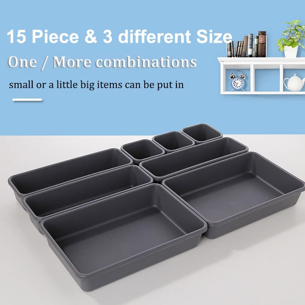 Kutesna 15PCS Interlocking Drawer Organizer – Remote Work Drawer Organizer for SD Cards, Sticky Notes, and Chargers