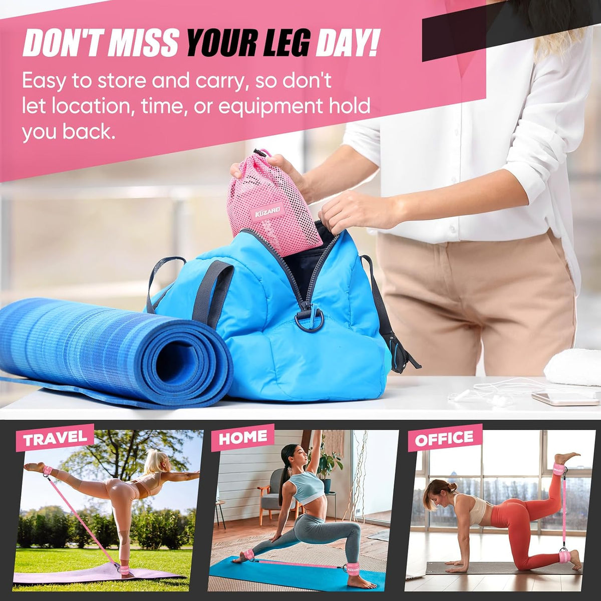 KUZARO Glute Trainer with Carry Bag – Valentine's Day Fitness Surprise for a Workout-Obsessed Partner