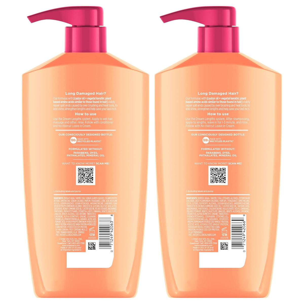 L'Oreal Paris Elvive Dream Lengths Shampoo and Conditioner Set – One Bundle, No Extra Steps, Long Hair Repair Simplified