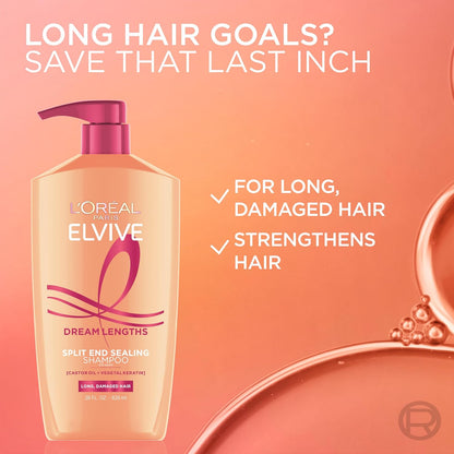 L'Oreal Paris Elvive Dream Lengths Shampoo and Conditioner Set – One Bundle, No Extra Steps, Long Hair Repair Simplified