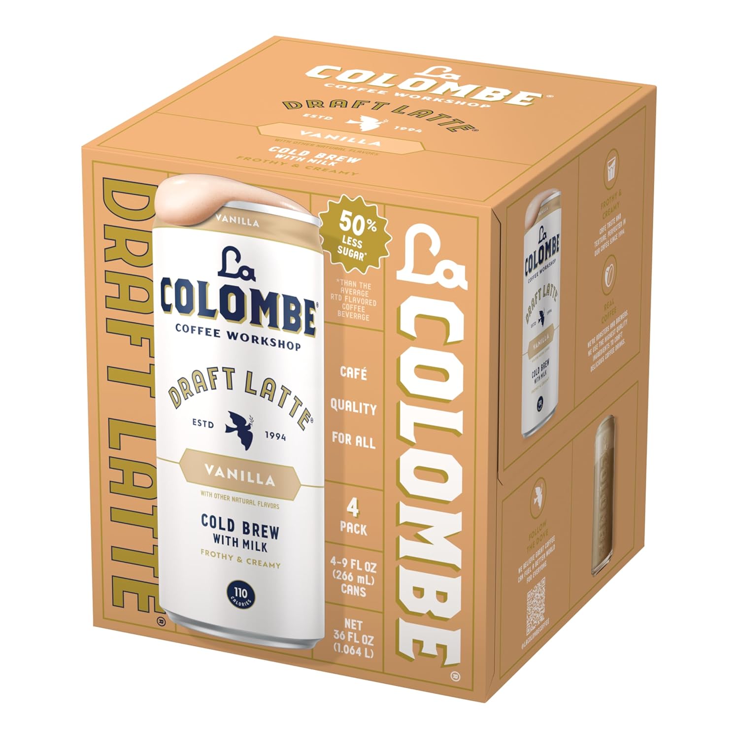 La Colombe Vanilla Draft Latte - Premium Coffee Lover Gift Set, 4-Pack of Cold Brew Draft Lattes with Stylish Presentation
