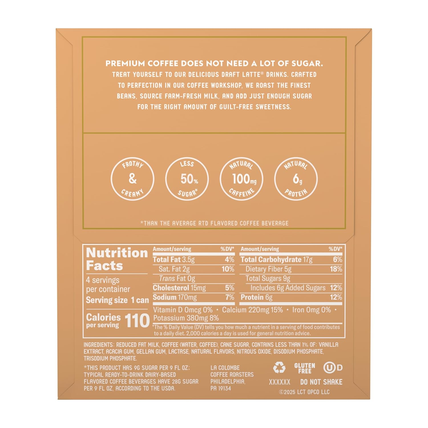 La Colombe Vanilla Draft Latte - Premium Coffee Lover Gift Set, 4-Pack of Cold Brew Draft Lattes with Stylish Presentation