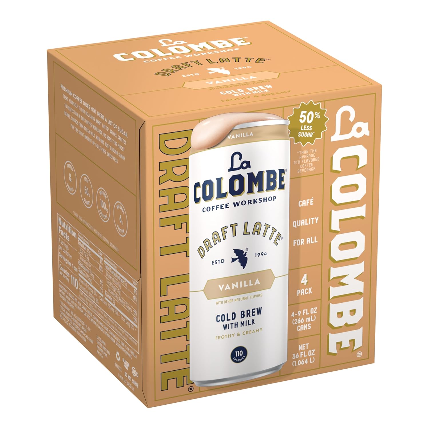 La Colombe Vanilla Draft Latte - Premium Coffee Lover Gift Set, 4-Pack of Cold Brew Draft Lattes with Stylish Presentation