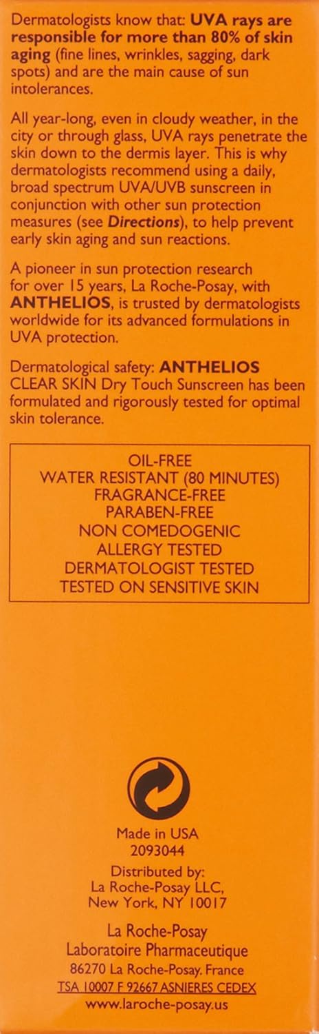 La Roche-Posay Anthelios Clear Skin Dry Touch SPF 60 – Safe Sun Care for Sensitive Skin, Allergy-Tested Formula